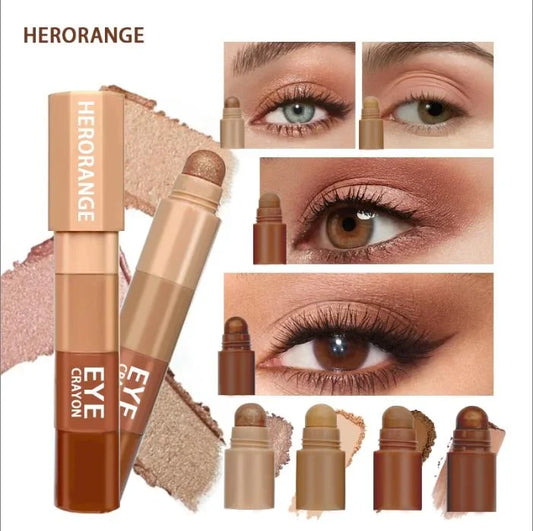 Herorange 4-Color Eyeshadow Stick, Nude Tones, Fine Shimmer, One-Swipe Aegyosal Highlighter, Easy Lazy Makeup