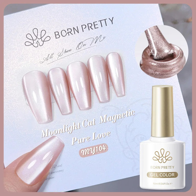 BORN PRETTY Gold Pink Cat Magnetic Gel Polish 10ml Water Light Spaking Glitter  Soak Off UV Semi Permanent Varnish Manicure
