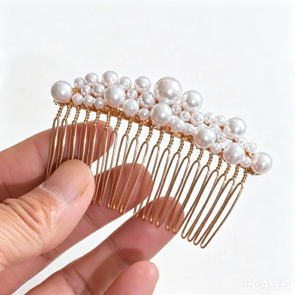 Floral Pearl Rhinestone Hair Comb Elegant Metal Leaf Bridal Hair Clip Pins Wedding Hair Accessory for Bride Updo Hairstyle