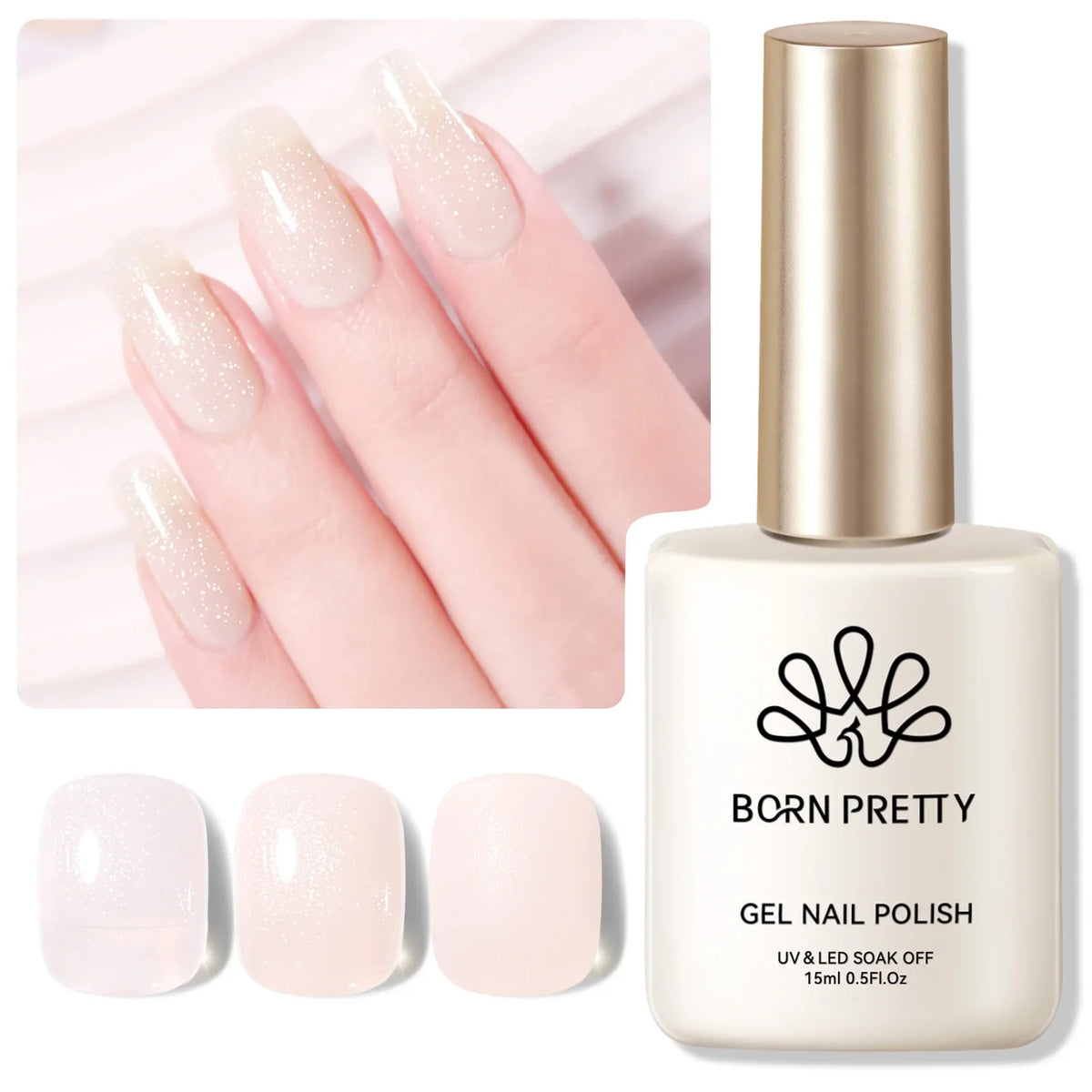 BORN PRETTY 15ml Nail Gel Polish Glitter Gorgeous Full Coverage Soak Off UV LED French Nail Art Jelly Nude Pink Varnish