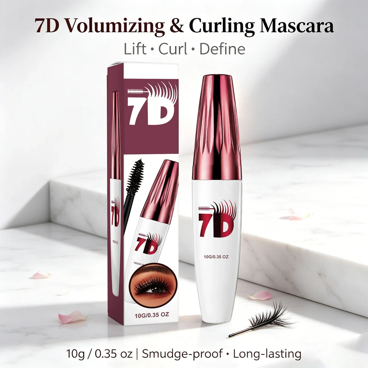 7D Volumizing & Curling Black Mascara – Smudge-Proof, Natural Lash Lift & Curl, Flake-Free, Non-Clumping, Waterproof Eye Makeup