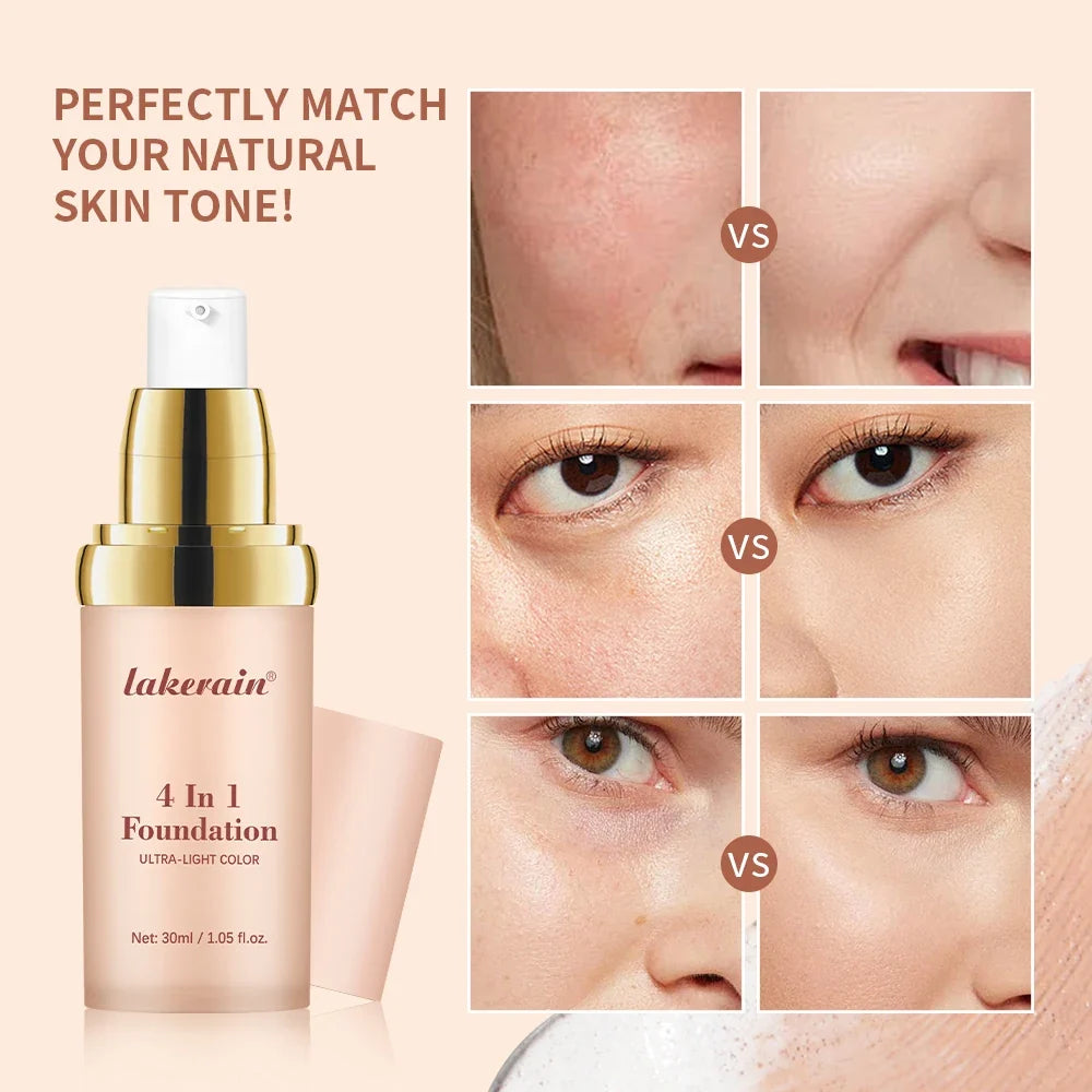 2pcs Waterproof Color Changing Foundation 4 in 1 SPF 30 Hydrating Long Lasting Brightening Concealer Coverage Makeup
