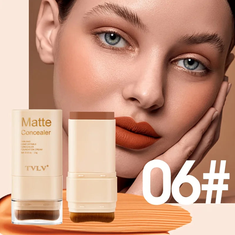 2-in-1 Concealer Eraser Dual-Head Foundation Stick with Brush Head Nine Colors European and American Waterproof Non-Caking Solid Foundation Cream 15G/Stick - 1 Stick