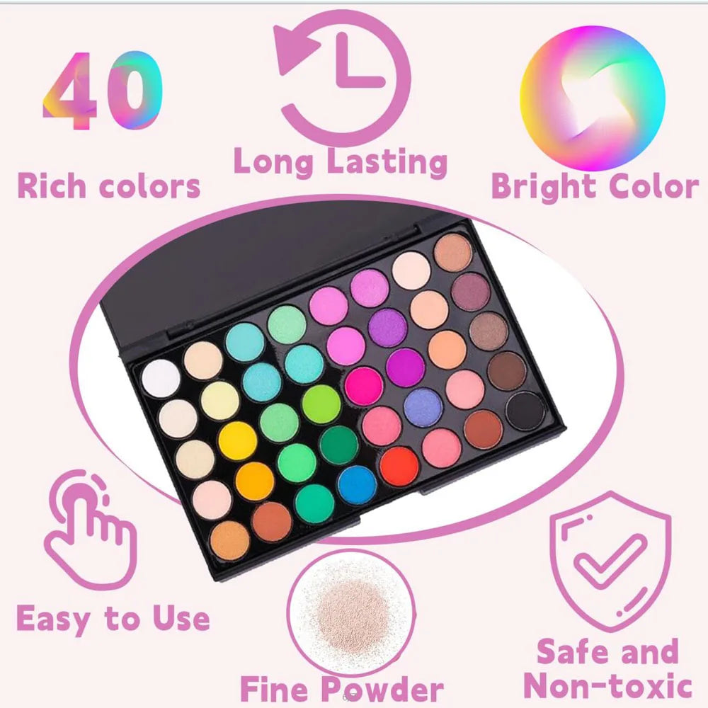 40 Color Ultimate Palette Matte Finish Nail Glitter Powder Long-Lasting Gradient Rainbow  Blush High Pigment Nail Makeup Kits