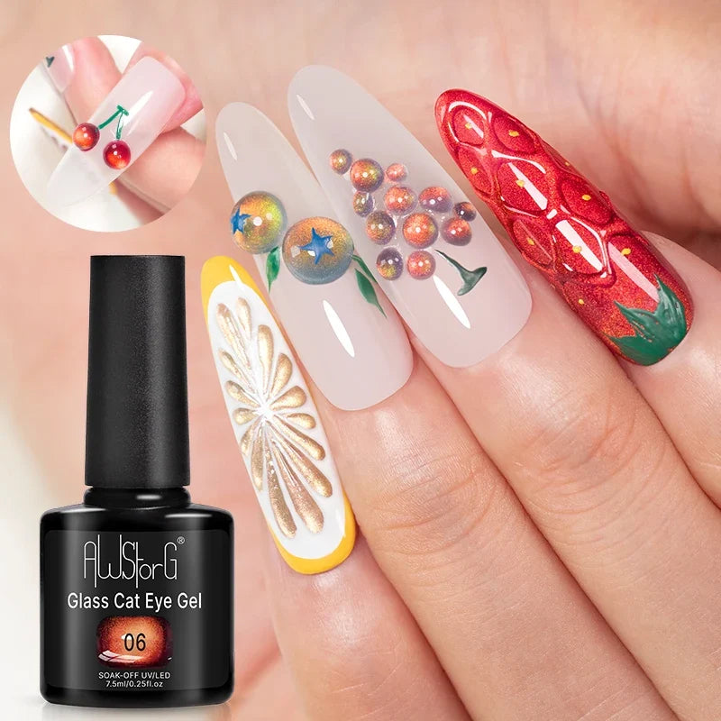 AWStorG 7.5ML Glass Cat Eye Fruit Color Magnetic Gel Nail Polish Vernis Semi Permanent Soak Crystal Gel Polish For Nails