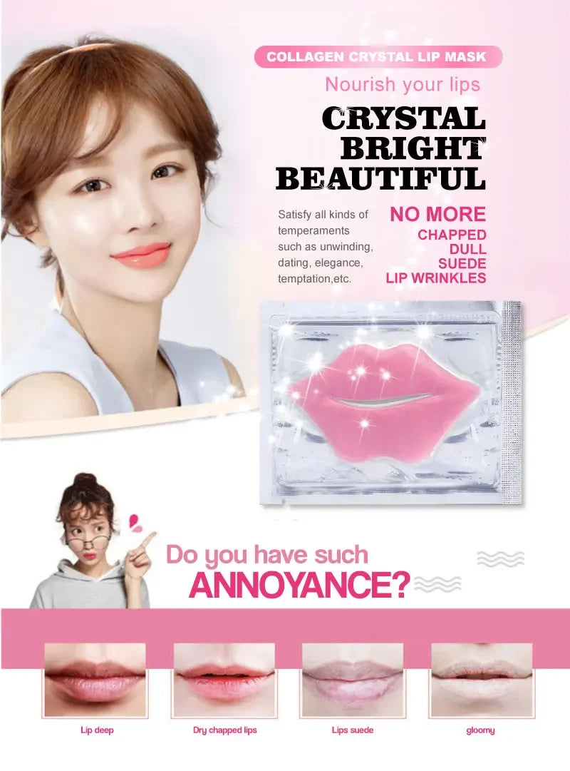 10Pcs Beauty Super Lip Plumper Pink Crystal Collagen Lip Mask Patches Moisturizing Hydrating Lips korean Cosmetics Skin Care