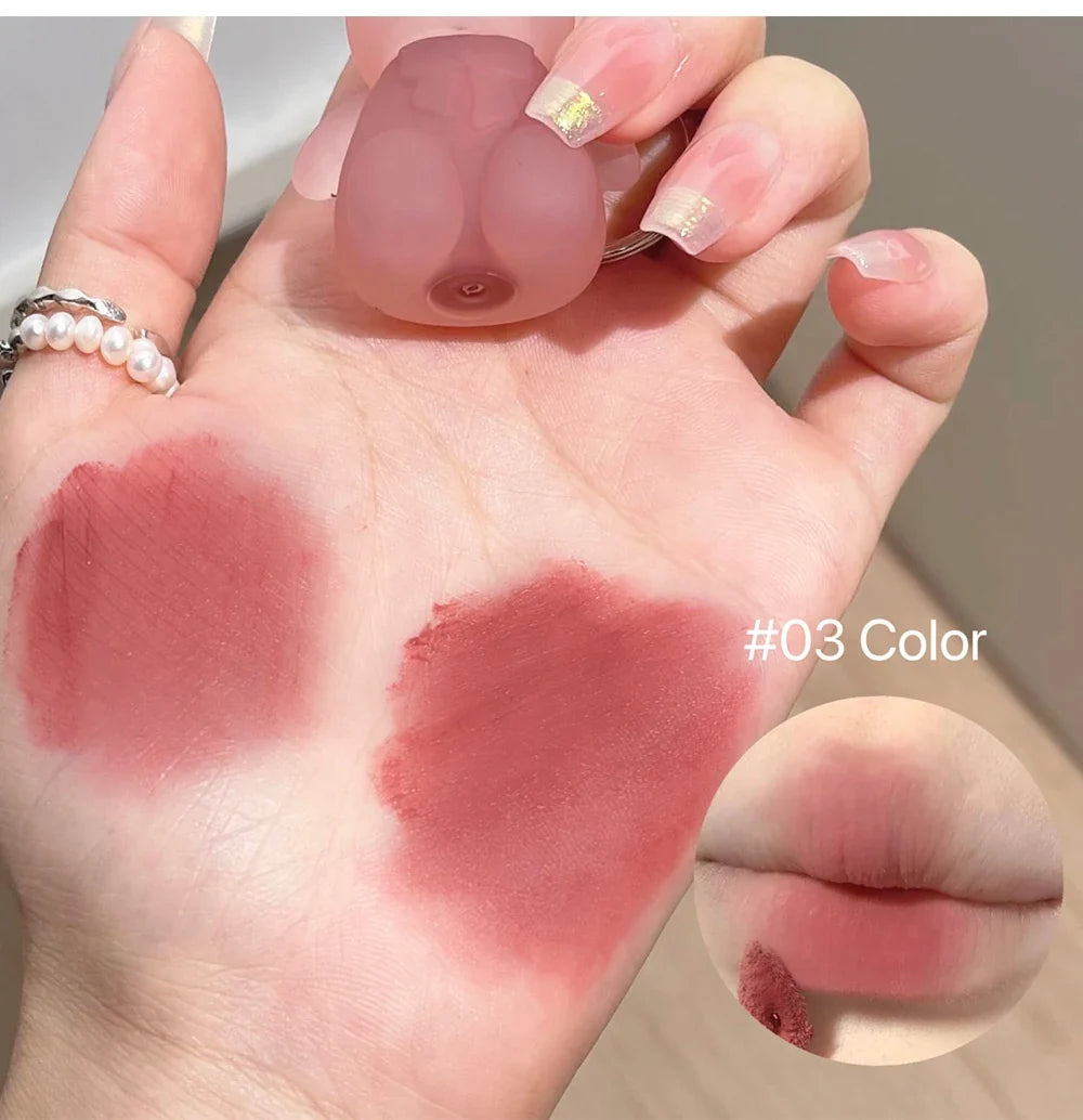 Cute Bear Velvet Lip Mud Keychain Matte Nude Red Lip Gloss Autumn Winter Non-stick Cup Lipstick Waterproof Lasting Lips Makeup