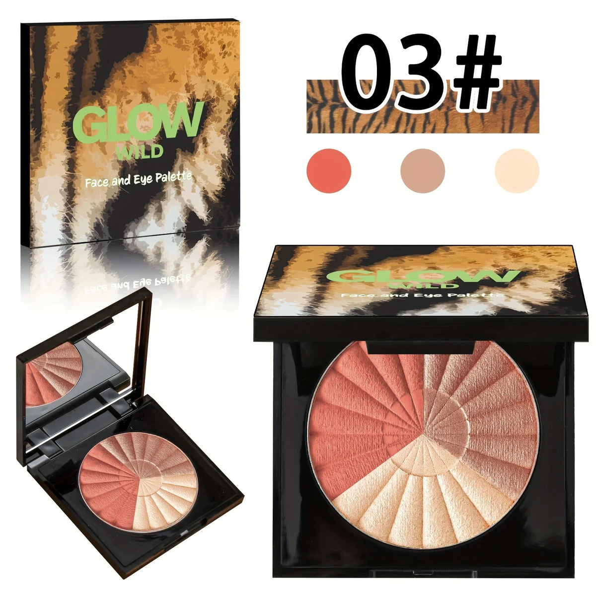 Blush Makeup Palettes, Highlighter Bronze Blush Powder, 3 in 1 Palette Matte Shimmer Glow illuminator Powder Face Highlighter
