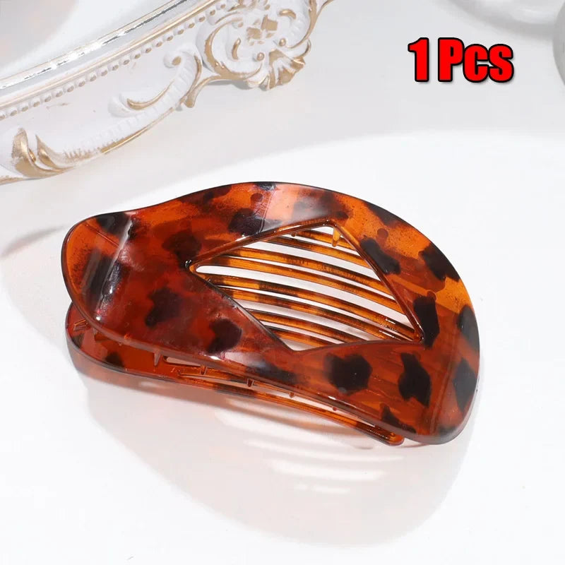 Fashion Oval Hair Claw Clip for Women New Design Leopard Matte Curved Flat Styling Barrettes Lady Ponytail Hairgrip Accessories
