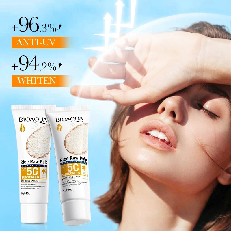 BIOAOUA Rice Puree Sunscreen SPF50+-PA+++ Isolating UV Protection, Waterproof, Suitable for Face, Neck, Body Sunscreen Lotion