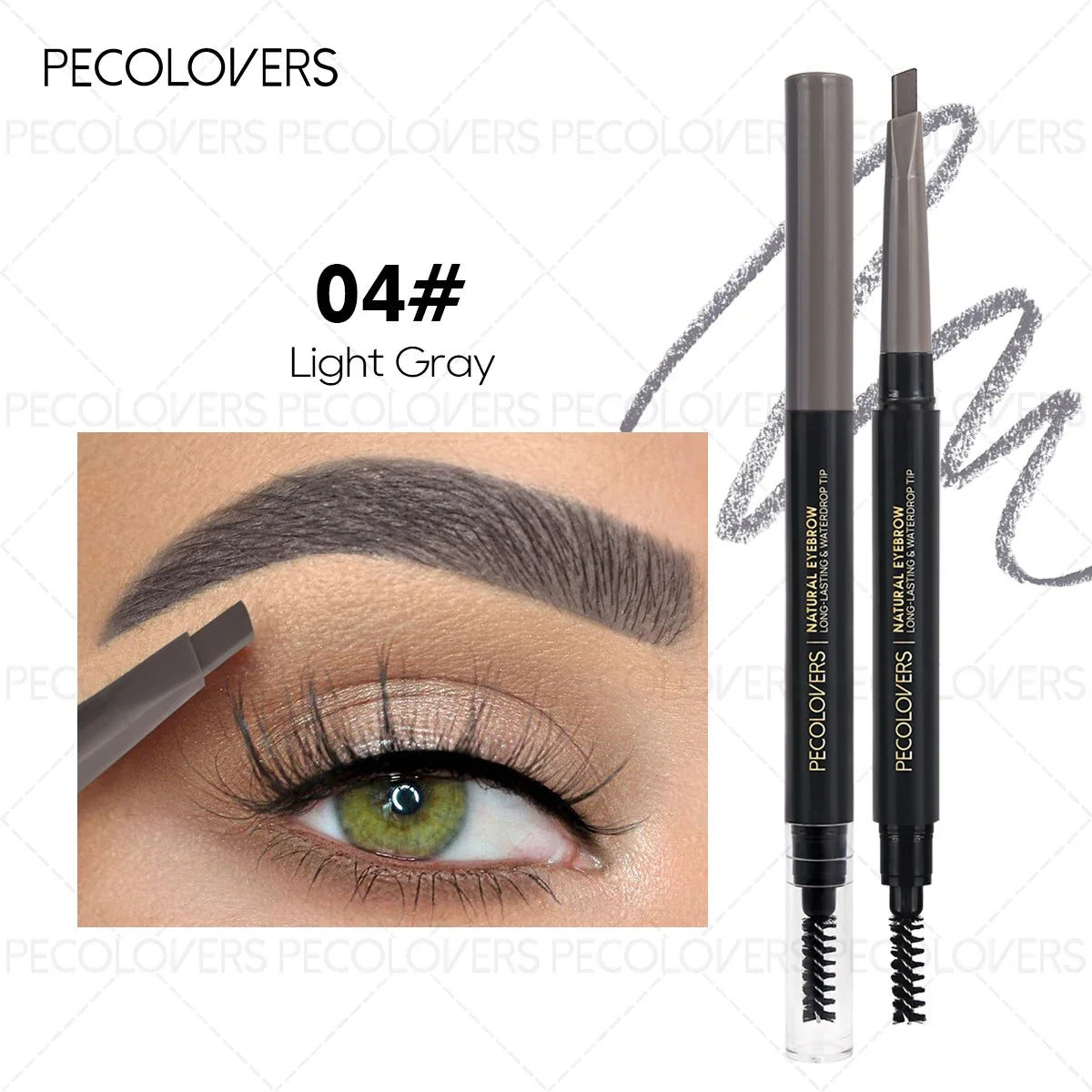 1Pc Pecolover Dual-Ended Eyebrow Pencils - Waterproof,Long-Lasting,Black, Gray, Dark Brown, Beginner-Friendly Eyebrow Pencils