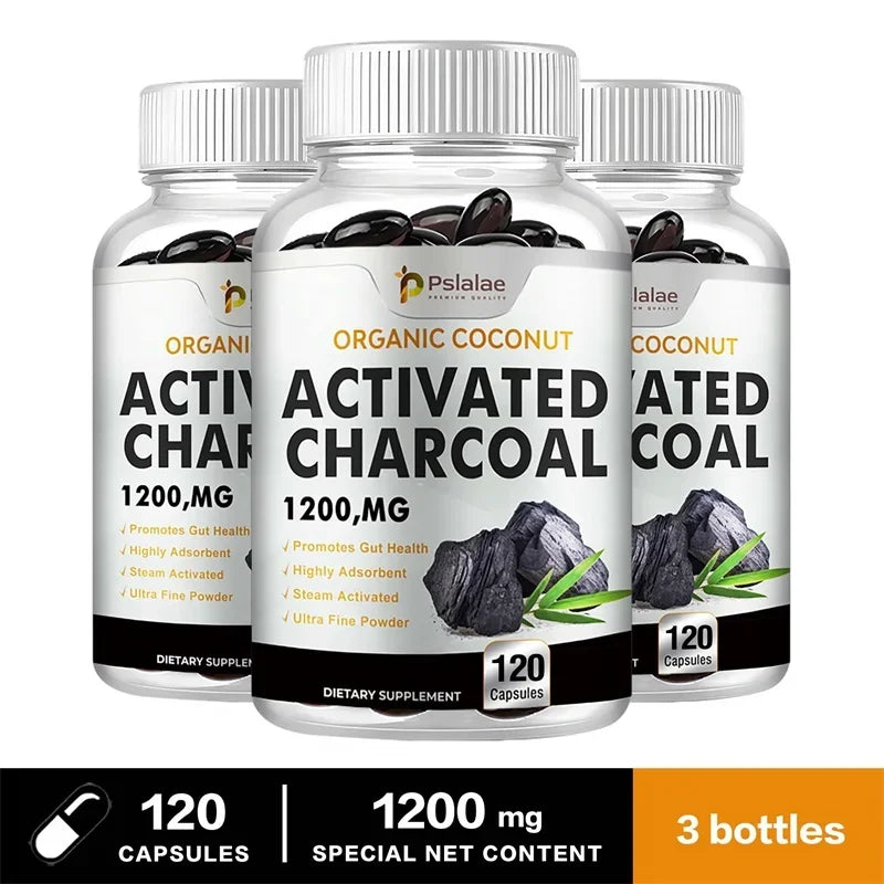 Activated Charcoal Capsules 1,200 Mg - Organic Coconut Shell, Helps Relieve Gas & Bloating, Detox & Bowel, Digestive Supplement
