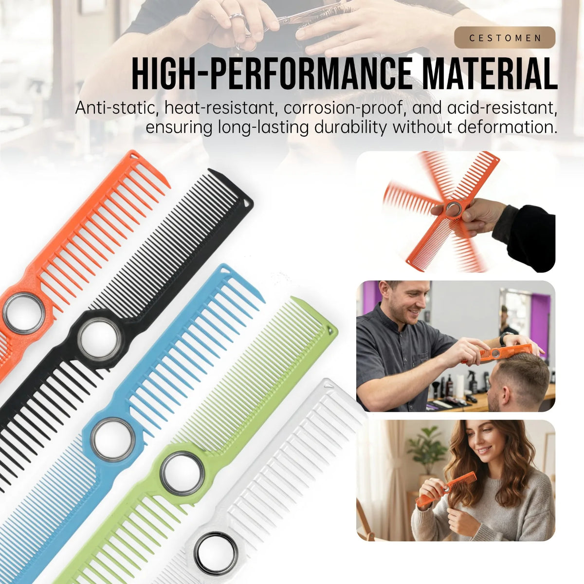 5PCS/Set Pro Barber Fine Mist Spray Bottle Spining Dual-Side Tooth Folding Haircut Comb Duster Hair Cleaning Brush Styling Tools
