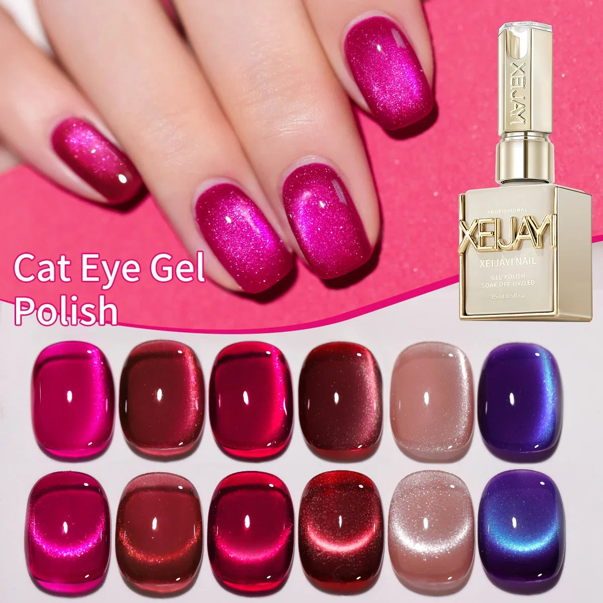 6pcs Cat Eye Nail Polish Gel 2025 New Style Blue Pink Cat Eye Nail Art Suitable for Women's Nail Salon Design