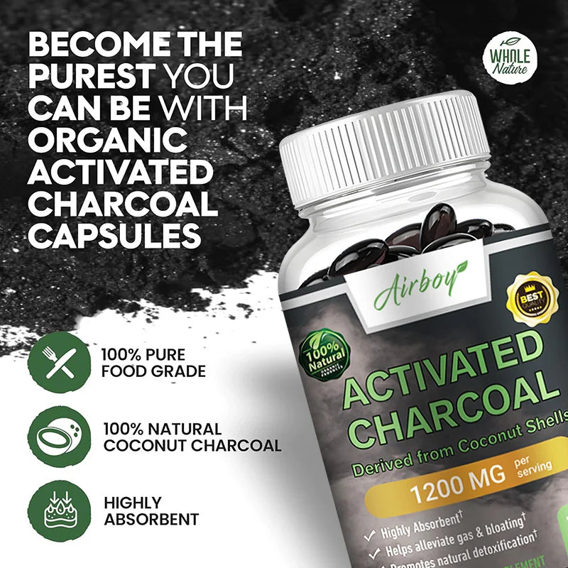 Activated Charcoal Capsules - Gut Health, Digestive Health, Bloating & Gas Relief, Detox, Colon Cleansing