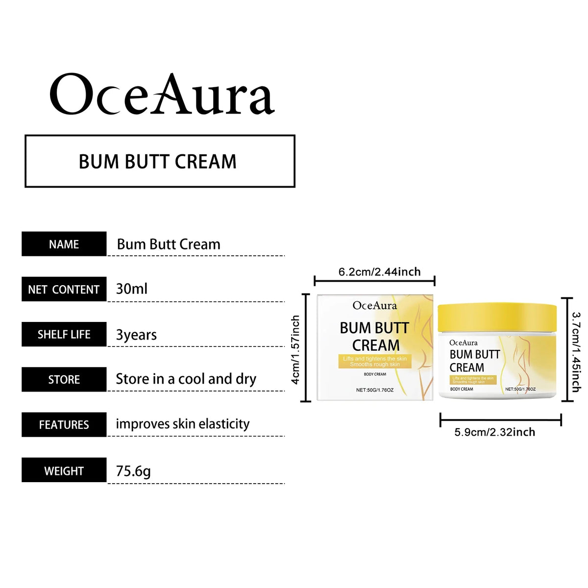 Butt Lift Cream Firming & Hydrating Cream for Buttocks Anti-Cellulite Treatment Tightening Smoothing Cream with Collagen Retinol