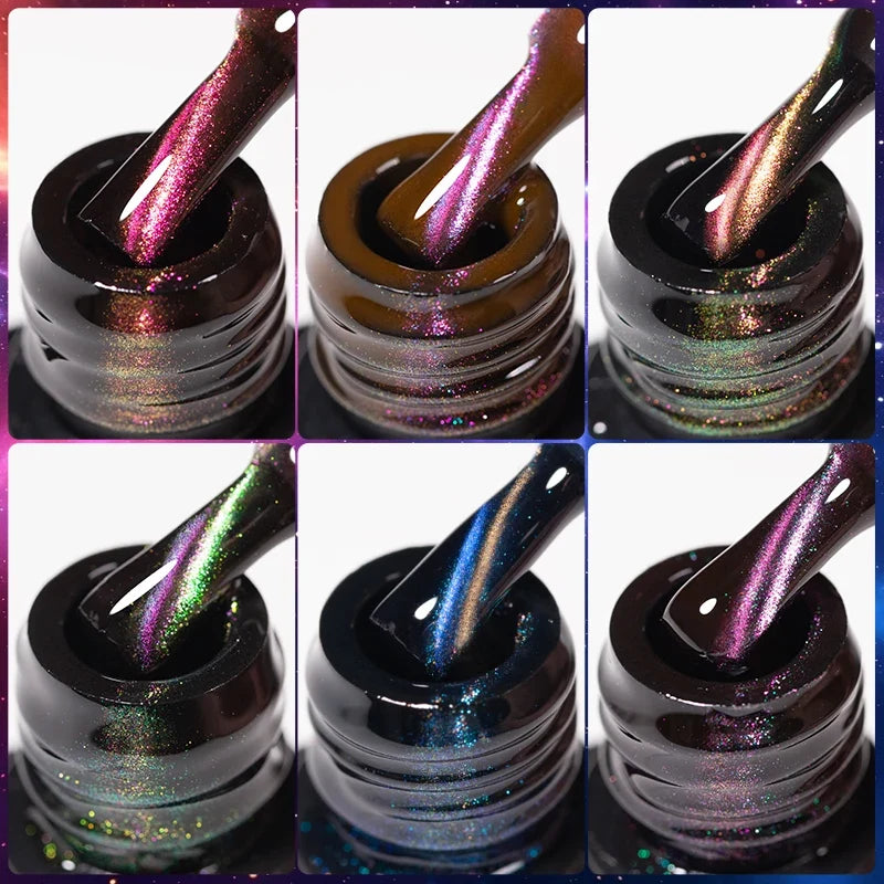 7.5ML Aurora Starlit Cat Eye Gel Nail Polish Rainbow Glitter Galaxy Cat Magnetic Nail Art Gel Soak Off UV Semi-Permanent Varnish