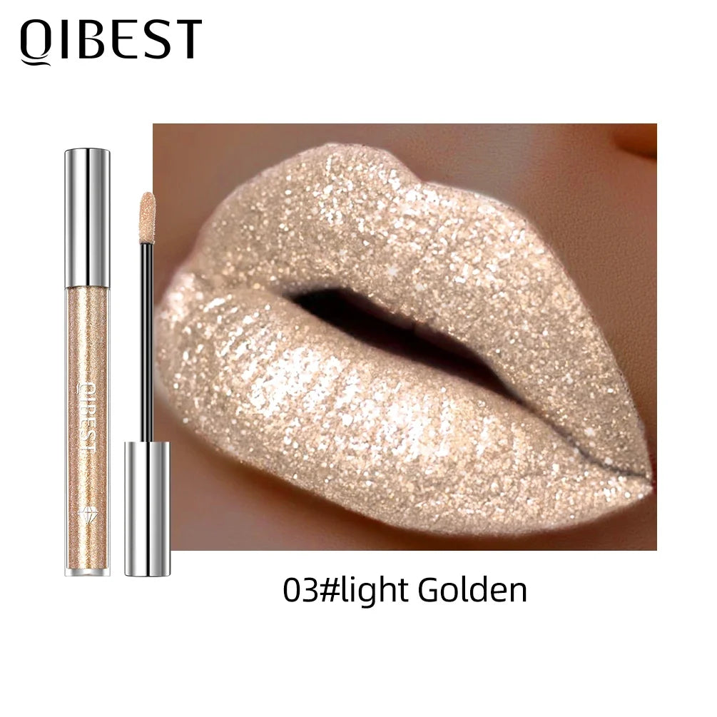 Diamond Glitter Liquid Lipstick Waterproof Long Lasting Pearl Shiny Lip Gloss Metal Charming Lip Glaze Tint Makeup For Women