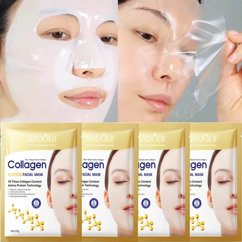 10pcs Korean Collagen Anti Wrinkle Facial Mask  Fade Fine Lines Anti Aging Firm Skin Moisturizing Brightening Skincare Mask