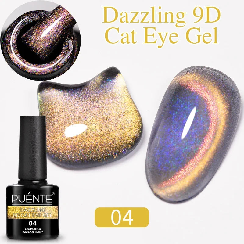 7.5ML Aurora Starlit Cat Eye Gel Nail Polish Rainbow Glitter Galaxy Cat Magnetic Nail Art Gel Soak Off UV Semi-Permanent Varnish