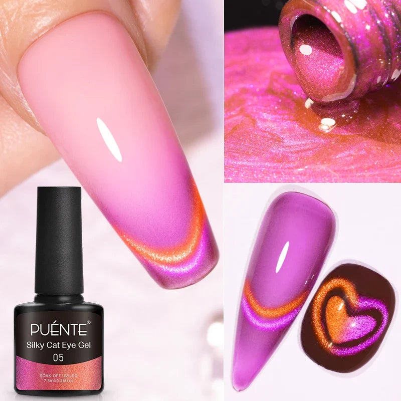 7.5ML Aurora Starlit Cat Eye Gel Nail Polish Rainbow Glitter Galaxy Cat Magnetic Nail Art Gel Soak Off UV Semi-Permanent Varnish