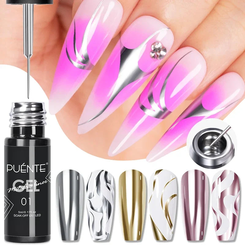 5ml Golden Silvery Metallic Painting Liner Gel Polish Chrome Mirror Effect Semi-Permanent Varnish For Stunning French Nail Art