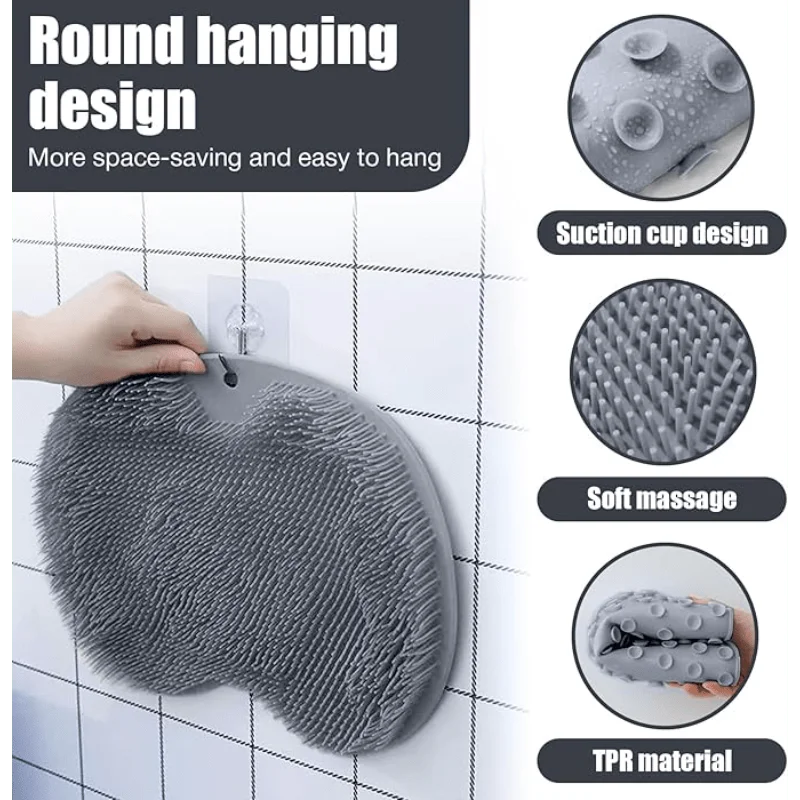1 Gray Strong Anti Slip Suction Cup Floor Mat, Bath Towel, Back Foot Massage, Silicone Shower Pad