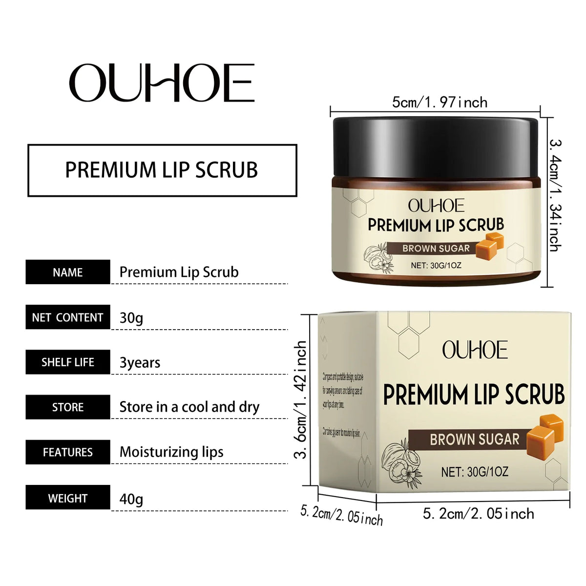 Brown Sugar Lip Scrub Gentle Exfoliating Dead Skin Removal Fade Lip Lines Moisturizing Nourishing Dry Chapped Lip Care 30g