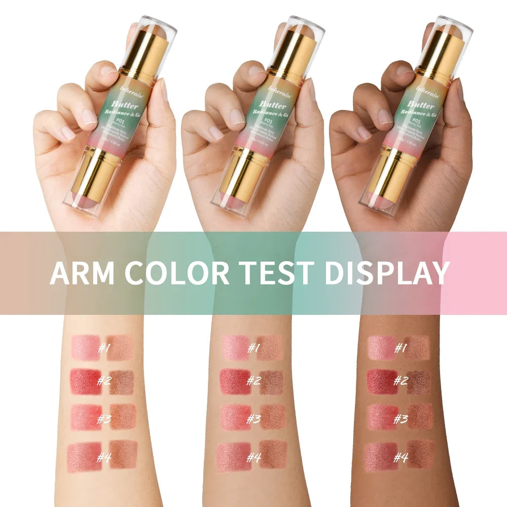 Butter Glow & Go Multiuse Stick Double-Headed Bronzer Blush Stick for Cheeks Contours Light Glossy Bronze&Pink Blusher Cosmetics