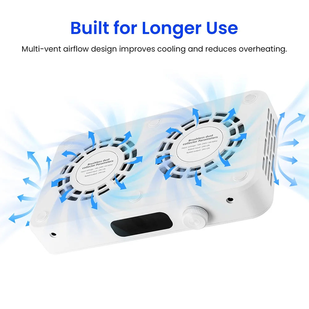 2500/2800/3000/3300/3500rpm Speed Adjustable Brushless Nail Dust Extractor Powerful Twin Turbo Vacuum Nail Dust Collector