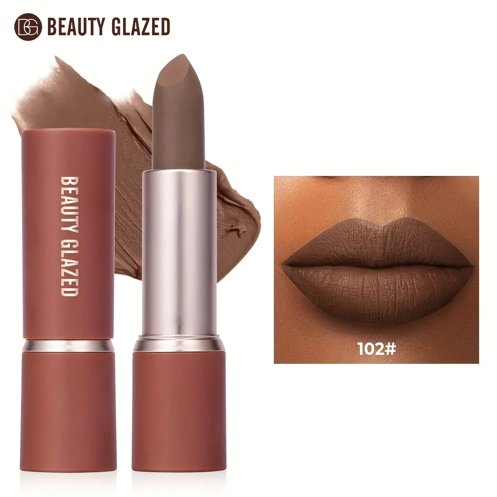 Barely Matte Cocoa Lipstick Creamy Texture Nourishing Care Long Lasting Waterproof  All Skin Types Brown Hue Matte Lipstick