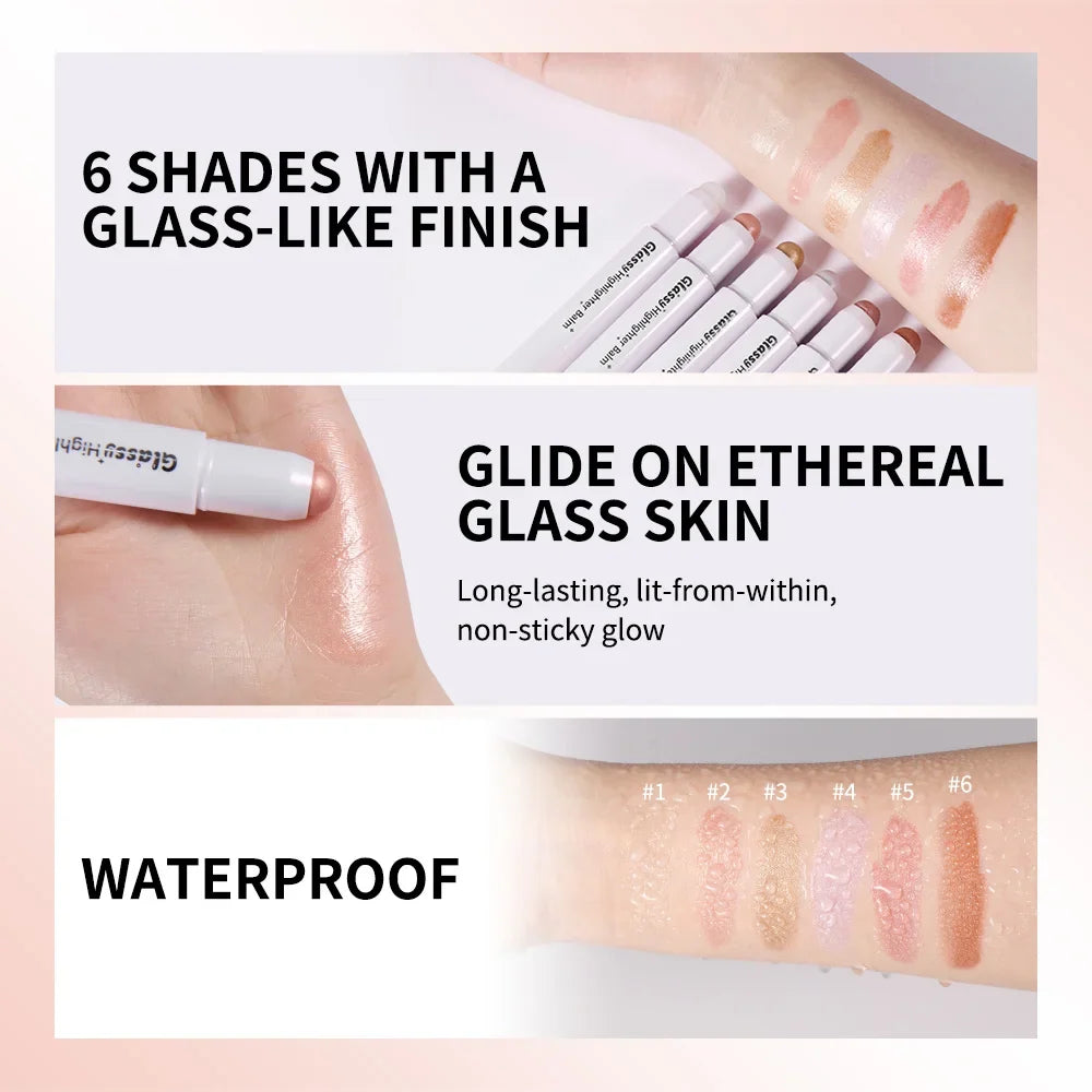 Glassy Highlighter Balm Brighten Complexion Deep Hydration Long Lasting Wear Highlighting Cream Eye Cheek Lip Body Glossy Pen