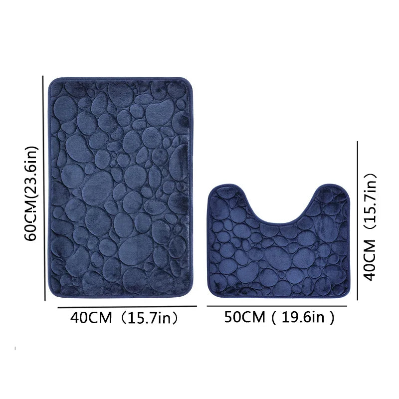 Embroidered Pebble Coral Velvet Floor Mat, Bathroom Carpet, U-shaped Sponge Absorbent Foot Mat, Door Mat, Two-piece Set