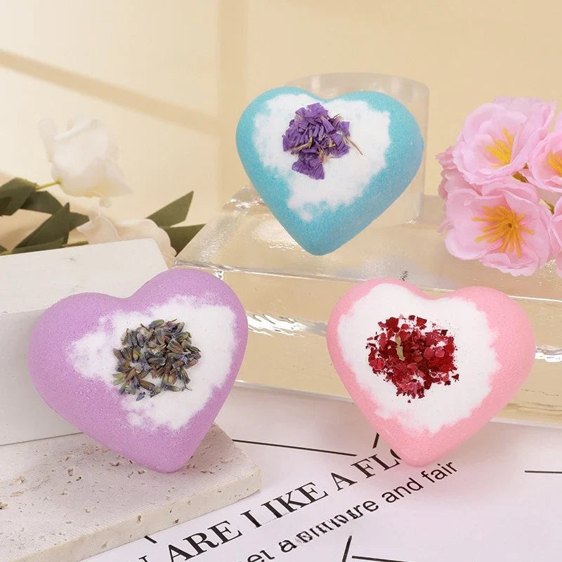 80g Heart Shape Bath Salt Dried Flower Fizzy Salt Ball Essential Oil Aromatherapy Spa Bubble Bath Soak Hotel Luxury Bath Gift