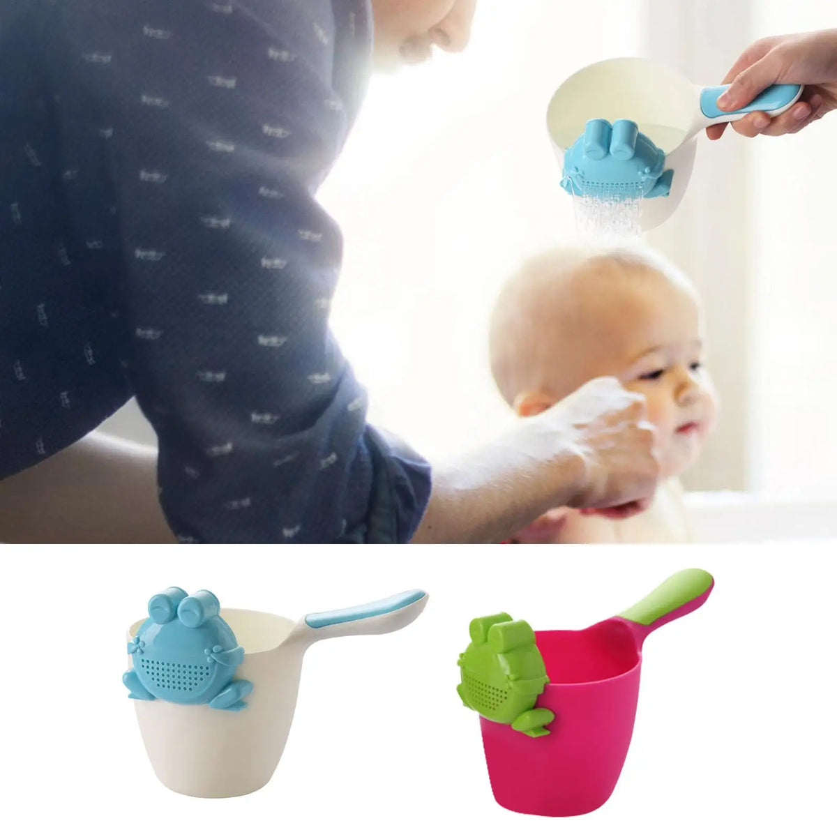 Baby Kids Bath Pail Body Washing Shower Rinser Shower Cup with Bear Design for Rinsing Hair and Protecting Infant Eyes