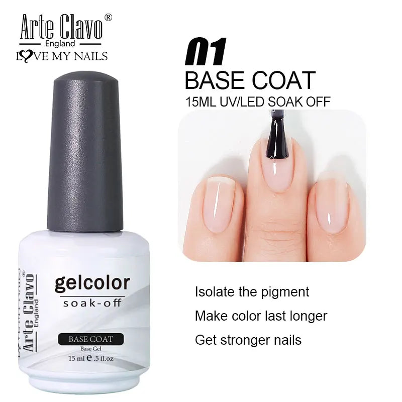 Arte Clavo Top Gel Polish 15ml Semi Permanent Varnish Function Gel Base Super Top Coat Transparent Gel Nails Soak Off Gel