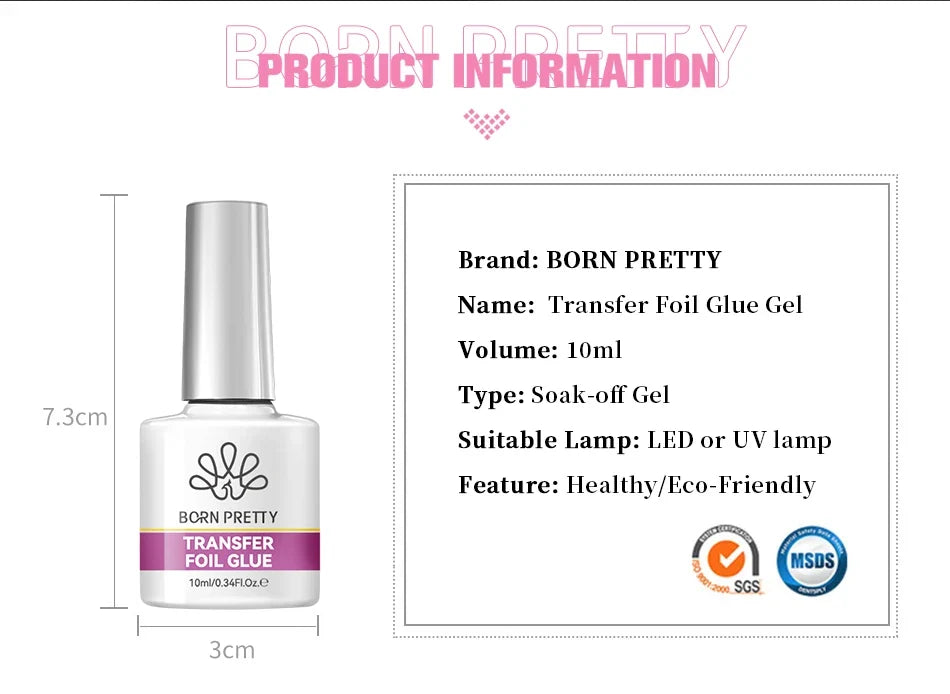 BORN PRETTY Transfer Foil Nail Gel Polish Semi-Permanant Varnish For Adhesive Sticker Nail Glue Soak Off UV LED Gel Nail Art Man