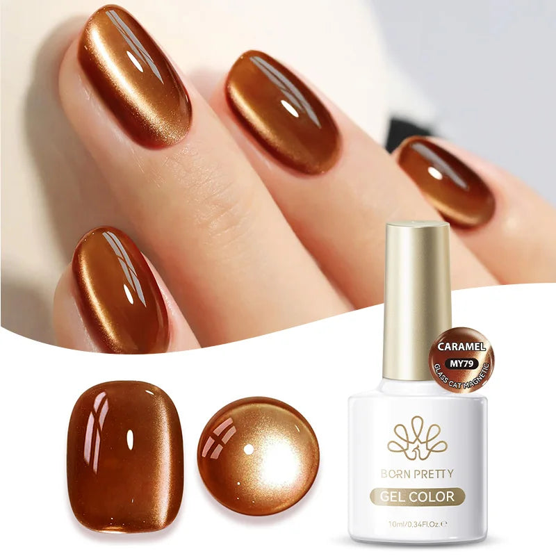 BORN PRETTY Gold Pink Cat Magnetic Gel Polish 10ml Water Light Spaking Glitter  Soak Off UV Semi Permanent Varnish Manicure