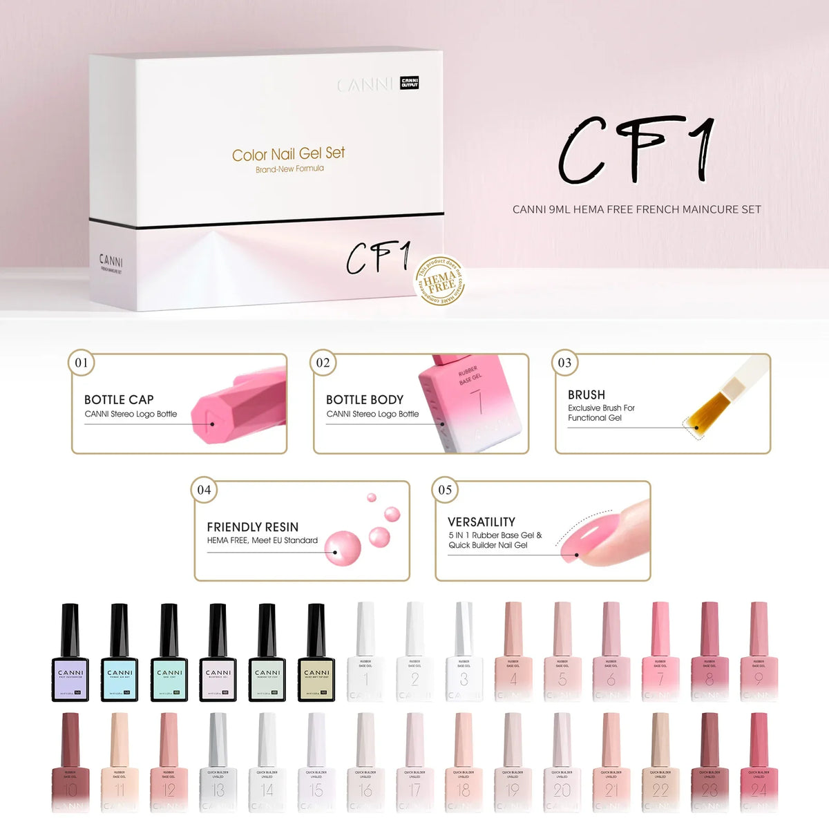 9ml CANNI CC8 HEMA FREE Nail Gel Polish Kit Nail Manicure Full Coverage Solid Color Summer Nails Soak off UV LED Nail Gel Set