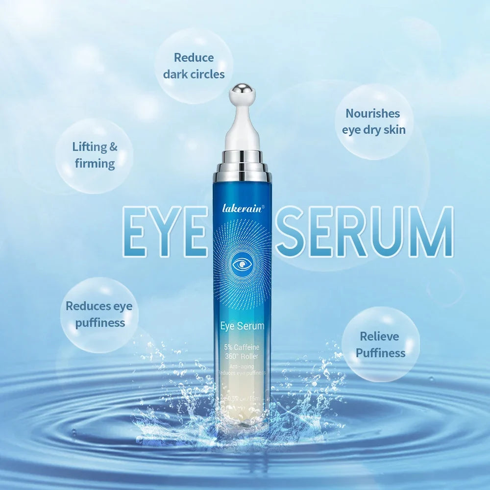 5% Caffeine Eye Serum and Under Eye Roller Cream for Dark Circles and Puffiness, Caffeine Eye Cream with 360° Massage Ball 15ml