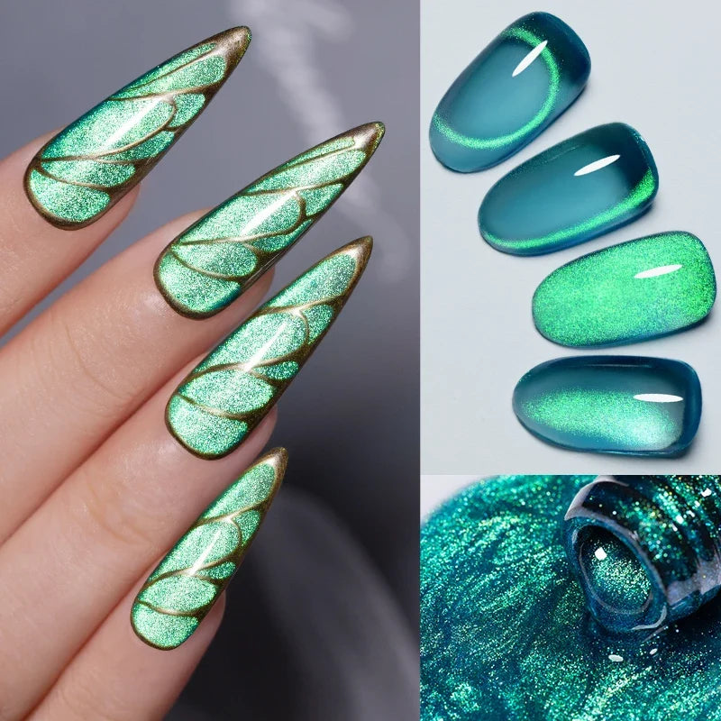 7.5ML Aurora Starlit Cat Eye Gel Nail Polish Rainbow Glitter Galaxy Cat Magnetic Nail Art Gel Soak Off UV Semi-Permanent Varnish