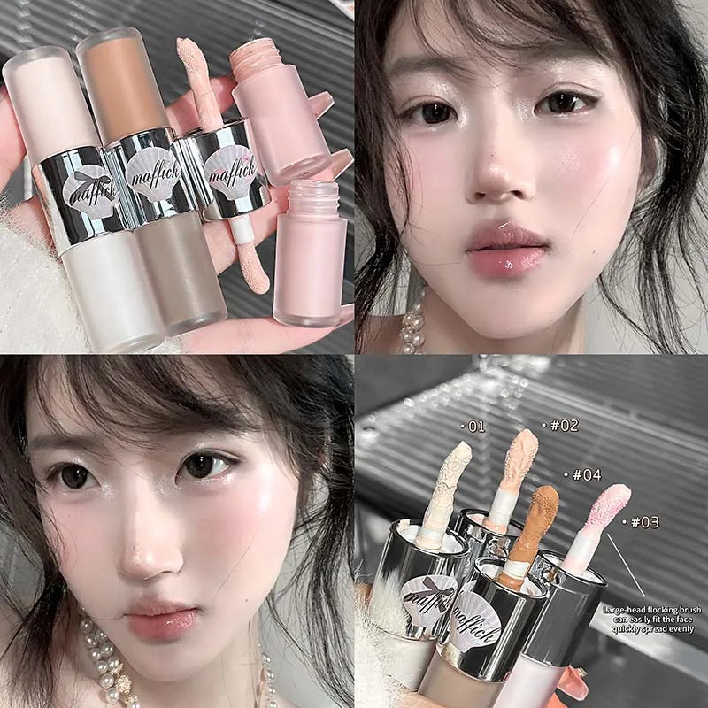 Dual-Ended Liquid Highlight Stick Pearl Gloss Diamond & Matte White Cream Shine Face Brightening Nose Shadow Contouring Makeup