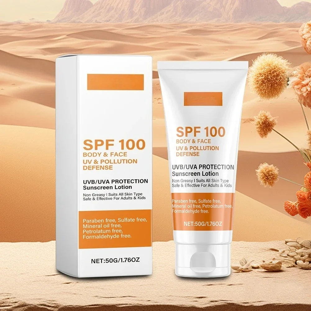 Face & Body Sunscreen Non-Greasy SPF 100+ Facial Sunblock UVA & UVB Protection Sunblocking Cream Anti Aging for Summer Beach