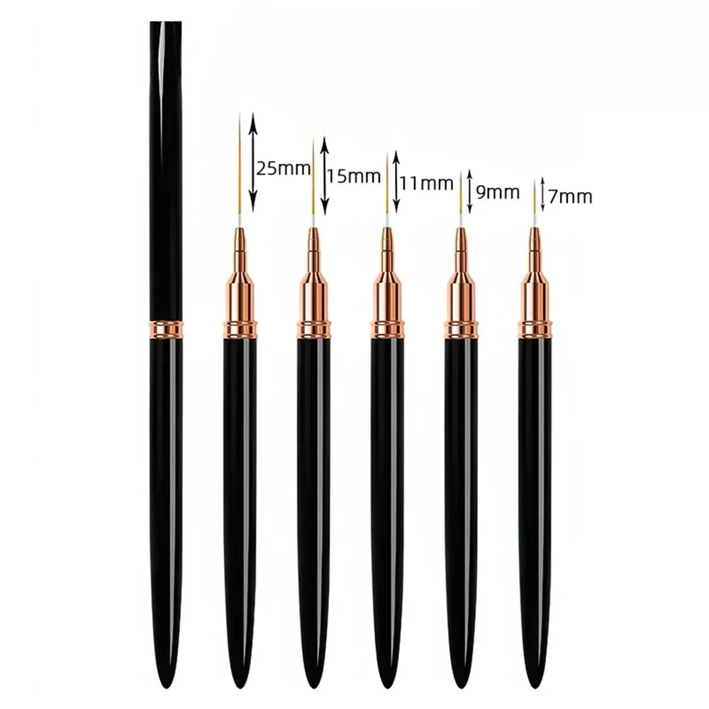 5Pcs Professional Nail Art Liner Brushes Set Elongated Lines Striping Drawing UV Gel Painting Nail Design Pen Manicure Tool
