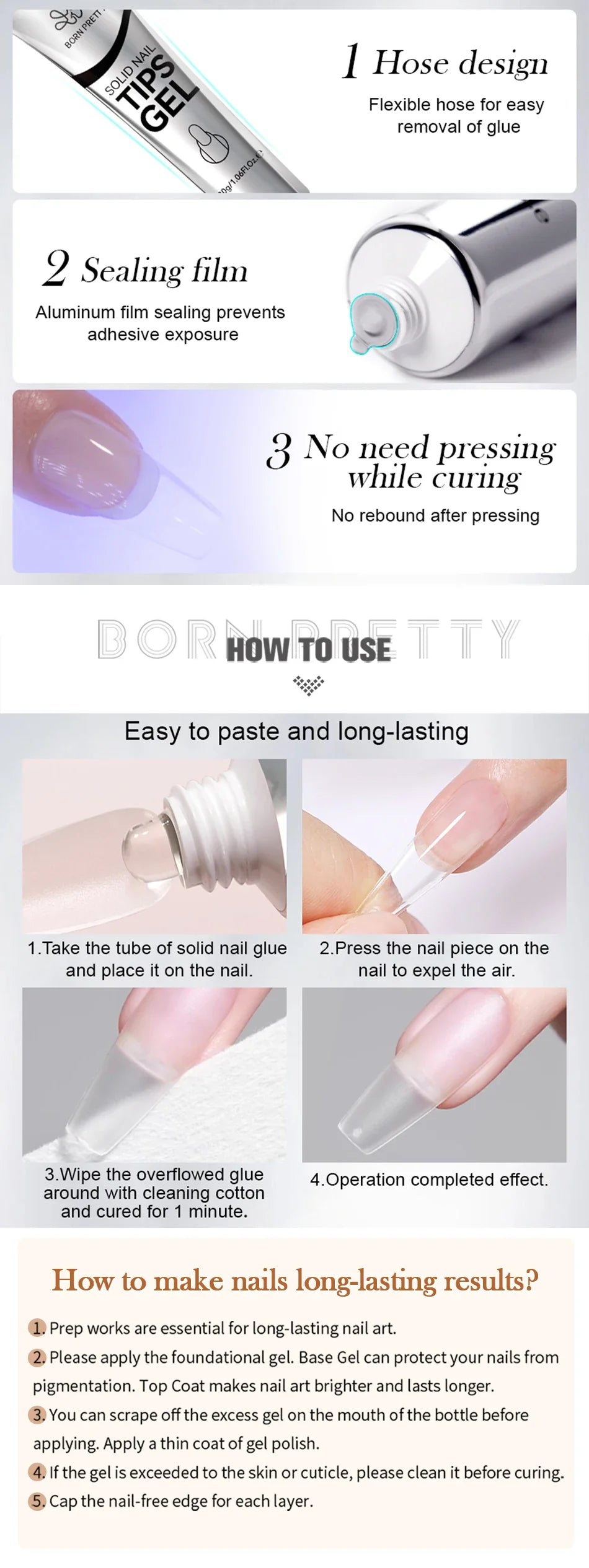 BORN PRETTY 30ml Nail Tips Glue Gel Strong Adhesive Nail Glue For False Nail Tips And Press On Nails DIY Rhinestone And Gem