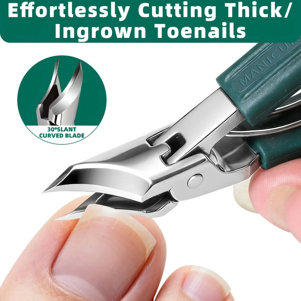3pcs Stainless Steel Wide Jaw Opening Toenail Clippers Set Long Handle Angled Head Anti-Splash Design for Ingrown and Thick Toen