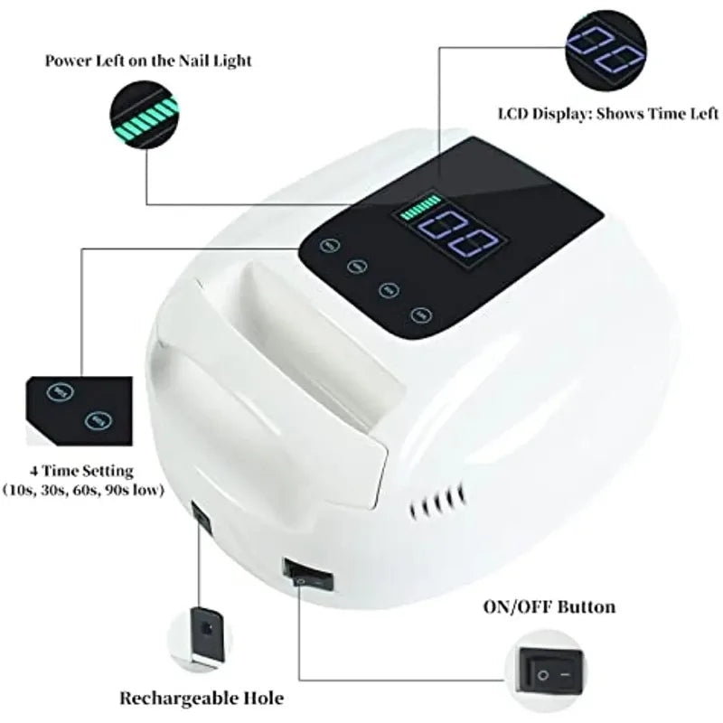 96W Rechargeable Nail Lamp Cordless Gel Polish Dryer UV Light for Nails Manicure Light Wireless Nail UV LED Lamp