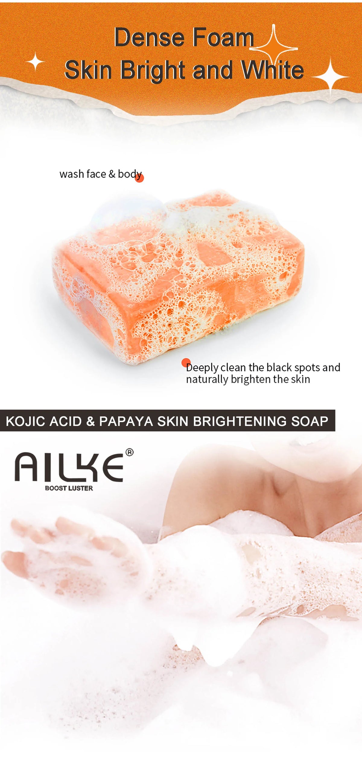AILKE Skin Whitening Handmade Soap -Organic Papaya Soap For Black Spots, Clean Stains, Improves Dull Skin, Face & Body & Hands