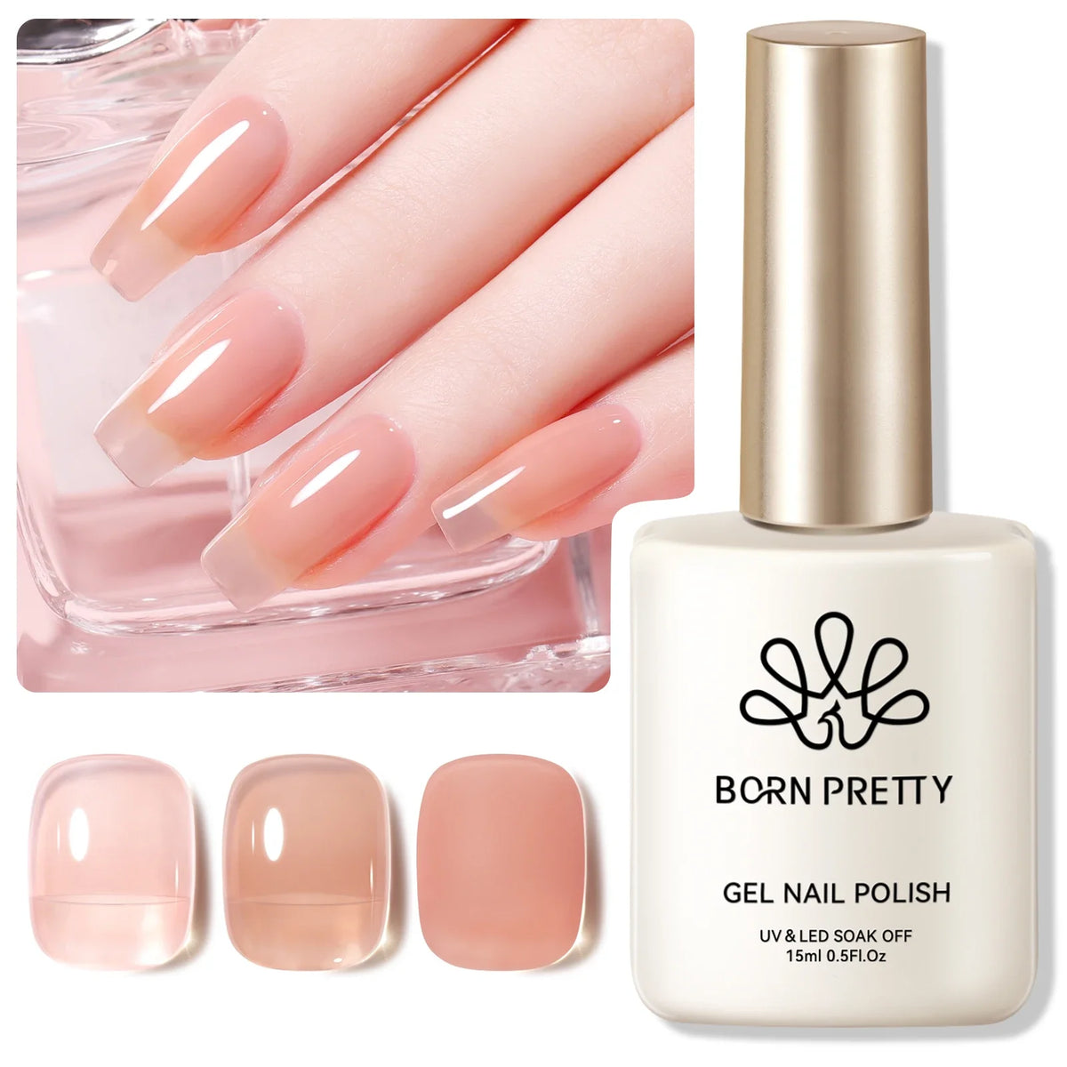 BORN PRETTY 15ml Nail Gel Polish Glitter Gorgeous Full Coverage Soak Off UV LED French Nail Art Jelly Nude Pink Varnish
