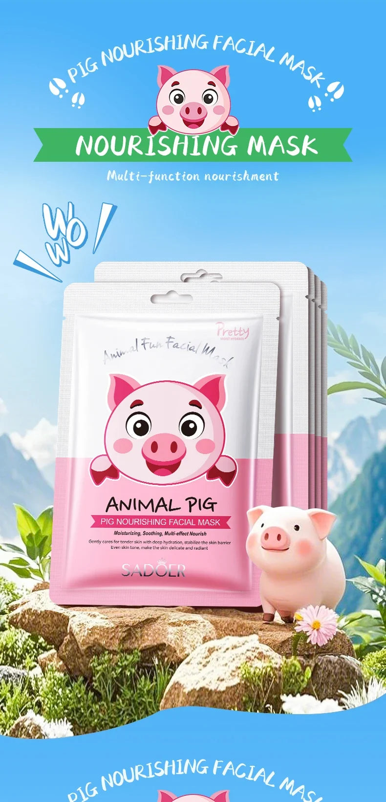 5pcs SADOER Animal Pattern Masks Face Mask Moisturizing Anti Wrinkles Anti-Aging Whitening Facial Masks Skin Care Novel Products